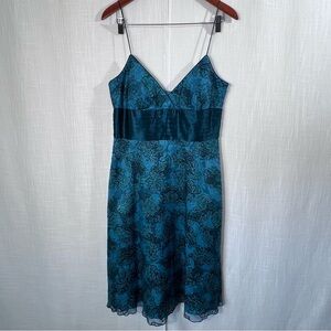 Laundry By Shelli Segal NWT Teal Silk Bow Burnout Party Cocktail Dress Sz 12